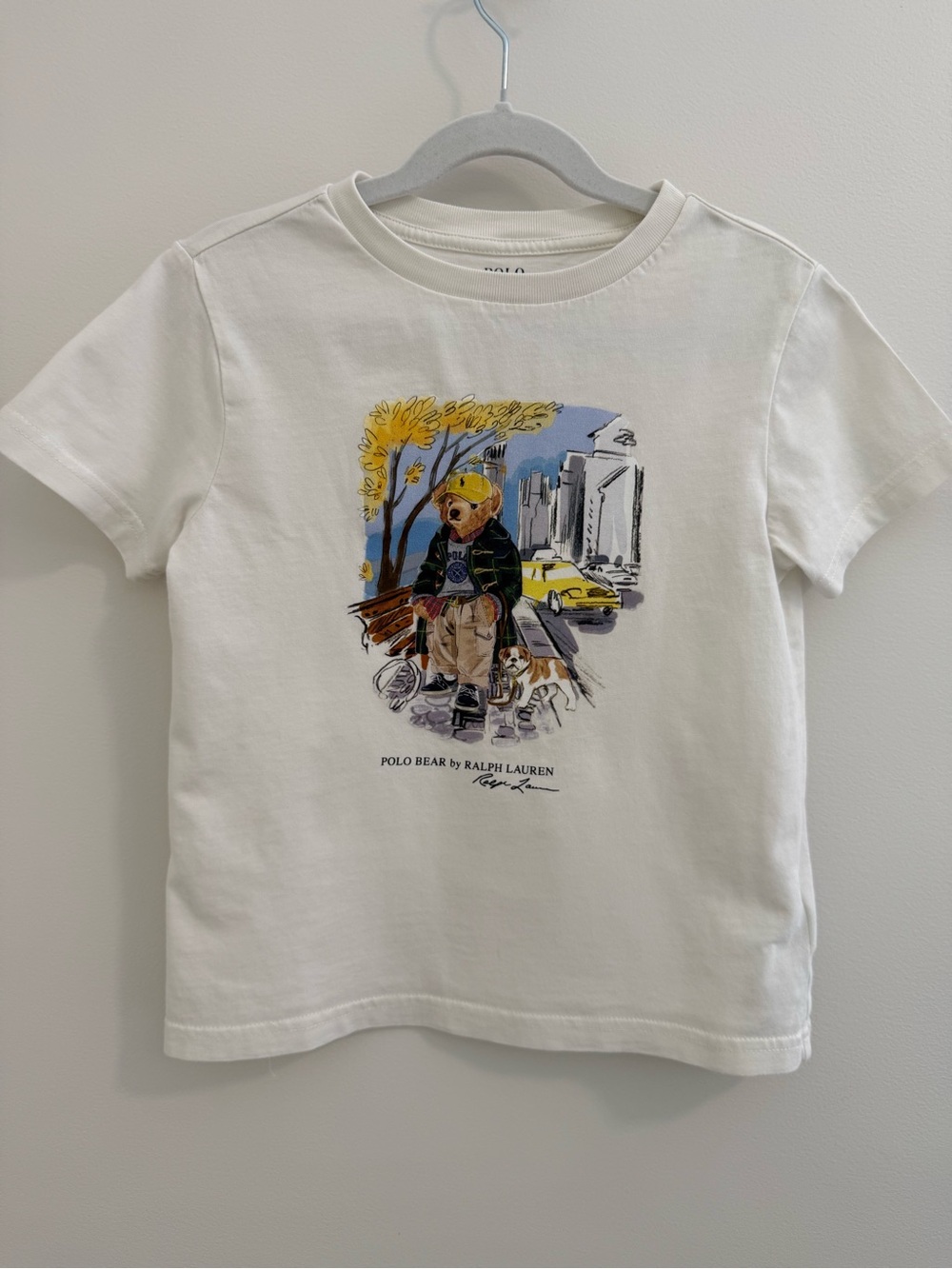 Boys Polo by Ralph Lauren Cream Tee w/Polo Bear City Graphic Size 6 100%cotton